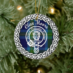 Ornamento De Cerâmica Scottish Clan Moore Tartan e Crest