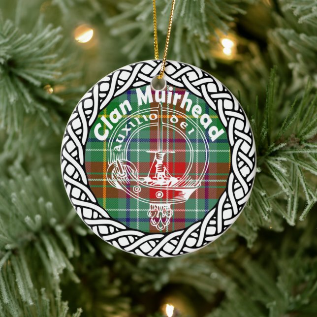 Ornamento De Cerâmica Scottish Clan Muirhead Tartan e Crest (Árvore)
