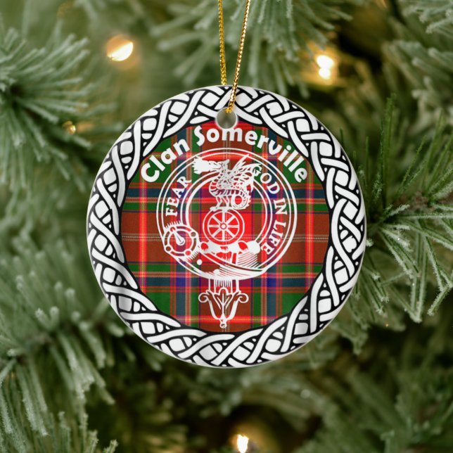 Ornamento De Cerâmica Scottish Clan Somerville Tartan e Crest (Árvore)