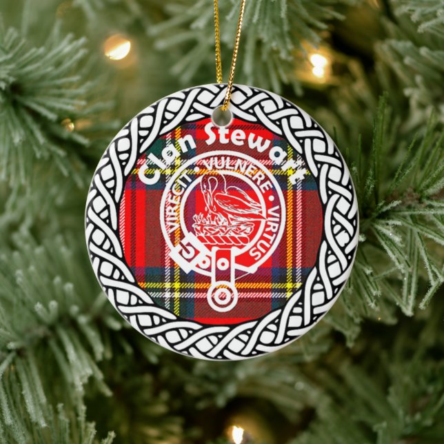 Ornamento De Cerâmica Scottish Clan Stewart Tartan e Crest (Árvore)
