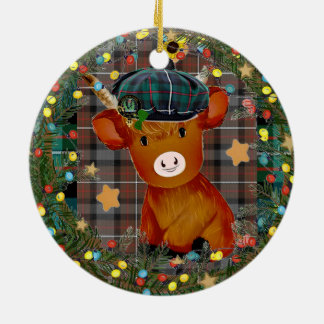 Ornamento De Cerâmica Scottish cow Baby first Christmas ornaments 