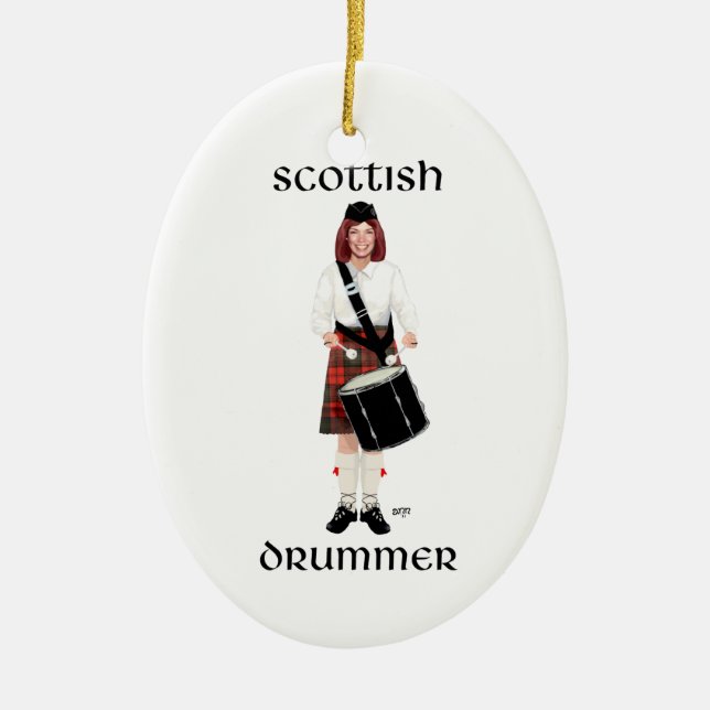 Ornamento De Cerâmica Scottish Lassie - Tambor Tenor (Frente)