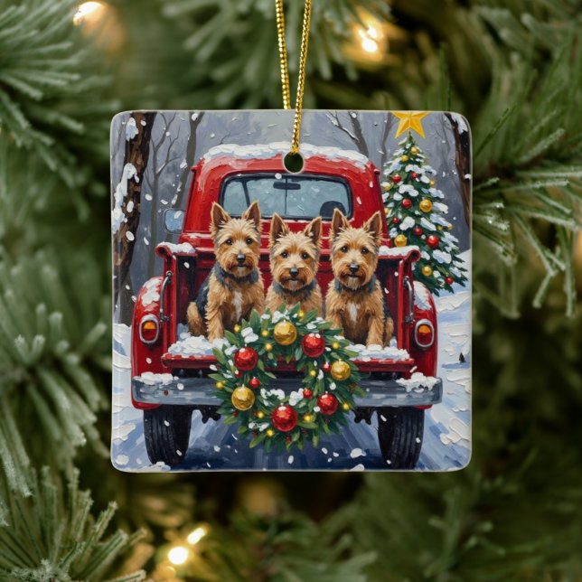 Ornamento De Cerâmica Scottish Terrier Christmas Red Truck Holiday (Árvore)