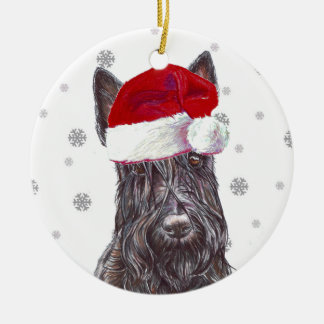 Ornamento De Cerâmica Scottish Terrier - Santa Hat Christmas Bauble