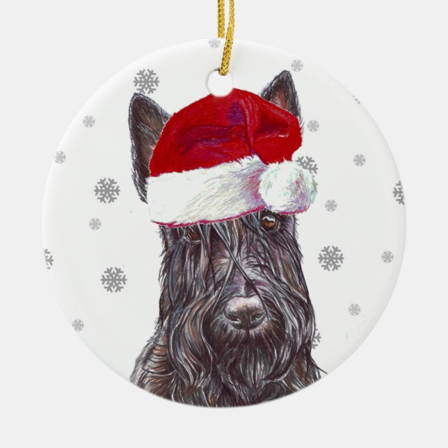 Ornamento De Cerâmica Scottish Terrier - Santa Hat Christmas Bauble (Frente)