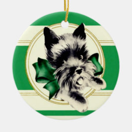 Ornamento De Cerâmica Scottish Terrier Scottie Dog com arco verde
