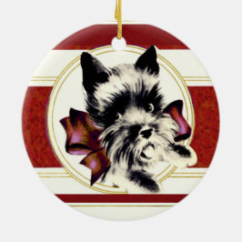 Ornamento De Cerâmica Scottish Terrier Scottie Dog com arco vermelho