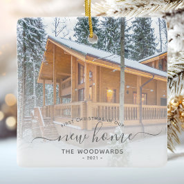 Ornamento De Cerâmica Script de Cinza de Fotografias Personalizadas do P