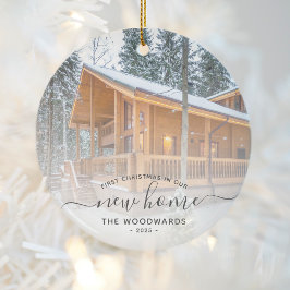 Ornamento De Cerâmica Script de Cinza de Fotografias Personalizadas do P