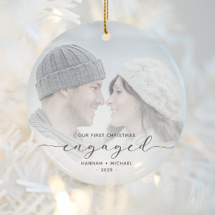 Ornamento De Cerâmica Script de Cinza de Fotografias Personalizadas Envo