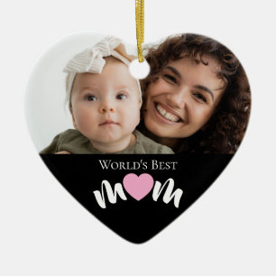 Ornamento De Cerâmica Script de Foto Personalizado com Coração de Melhor
