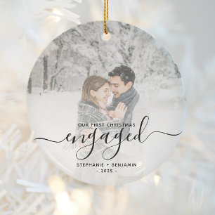 Ornamento De Cerâmica Script de Foto Personalizado em Primeiro Natal Env