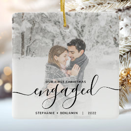 Ornamento De Cerâmica Script de Foto Personalizado em Primeiro Natal Env