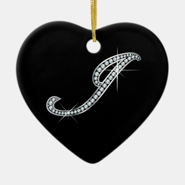 Ornamento De Cerâmica Script J "Diamond Bling" (Frente)