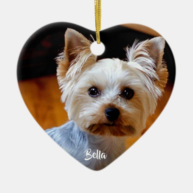 Ornamento De Cerâmica Script manuscrito de nome de foto de Pet personali (Frente)