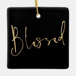 Ornamento De Cerâmica Script Moderno Bendito Dourado Natal