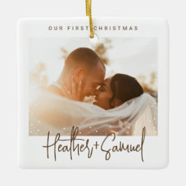 Ornamento De Cerâmica Script Moderno Minimalista | Foto da neve de Natal