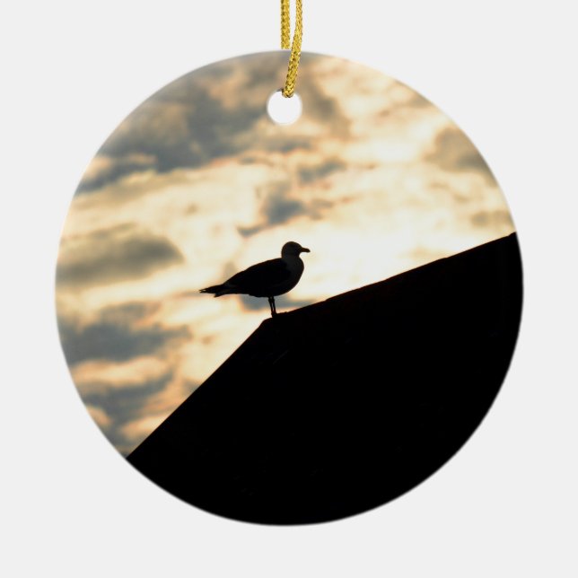 Ornamento De Cerâmica Sea Gull Sunset (Frente)