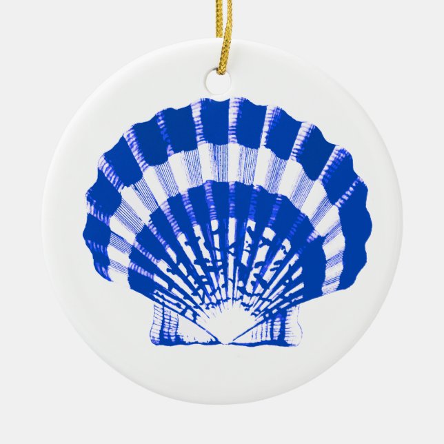 Ornamento De Cerâmica Sea Shell - azul de cobalto e branco (Frente)