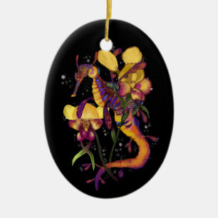 Ornamento De Cerâmica Seadragão fraco com orquídeas