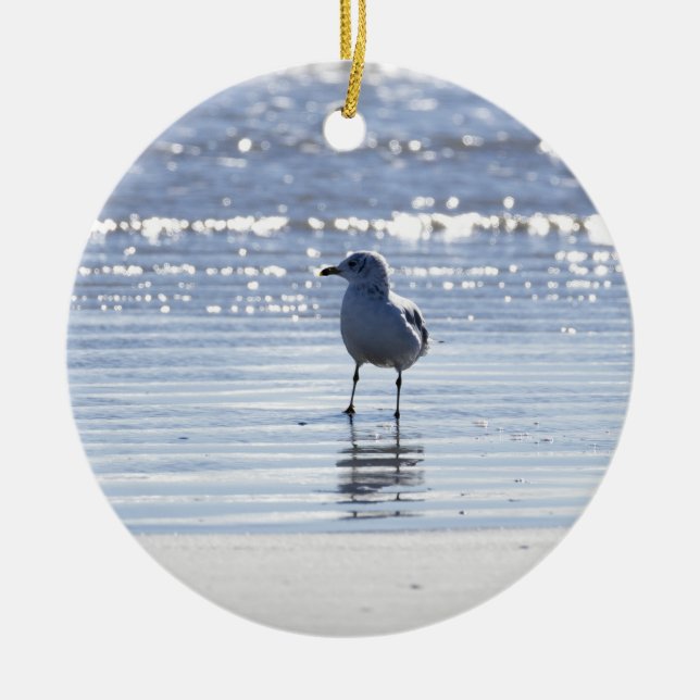 Ornamento De Cerâmica Seagull in Ocean Photo Ornament  (Frente)