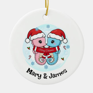 Ornamento De Cerâmica Seahorse Couple Personalized Christmas Ornament