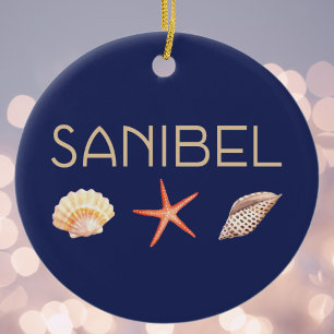 Ornamento De Cerâmica Seashells da ilha de Sanibel no azul