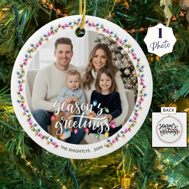 Ornamento De Cerâmica Seasons saúda as luzes de Natal (Criador carregado)