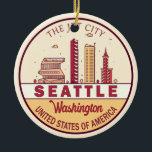 Ornamento De Cerâmica Seattle Washington City Skyline Emblem<br><div class="desc">Design de arte colorida e minimalista de Seattle,  com monumentos e marcos da cidade de Washington.</div>