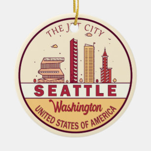 Ornamento De Cerâmica Seattle Washington City Skyline Emblem