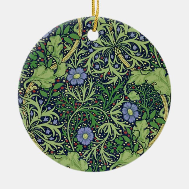 Ornamento De Cerâmica Seaweed cobalt thyme - William Morris (Frente)