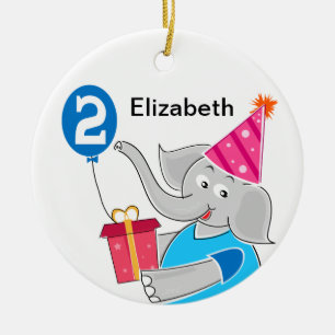 Ornamento De Cerâmica segundo aniversário Elefante