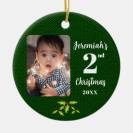 Ornamento De Cerâmica Segundo Natal do bebê Tecido verde