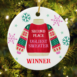 Ornamento De Cerâmica segundo Place Ugly Sweater Prêmio do Concurso