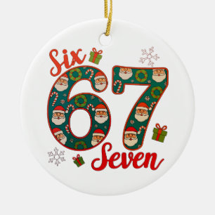 Ornamento De Cerâmica Seis Sete 67 6 7 Meme Natal Xmas Chapéu do Papai N