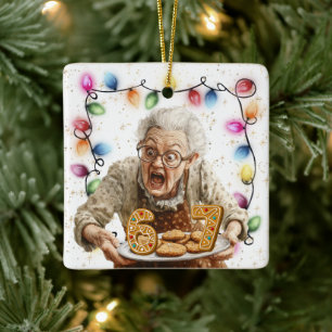 Ornamento De Cerâmica Seis Sete No Prato de Biscoitos da Vovó Natal