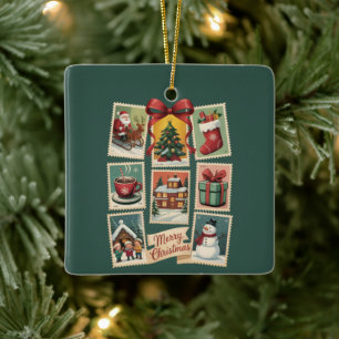 Ornamento De Cerâmica Selo de Natal Selos de Correio de Férias Natal Ret