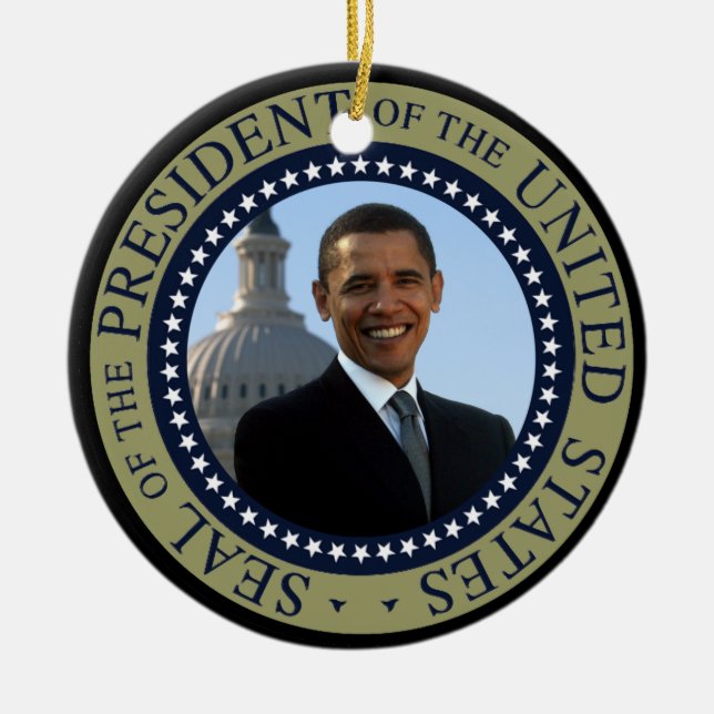 Ornamento De Cerâmica Selo presidencial Dourado do selo de Obama (Frente)