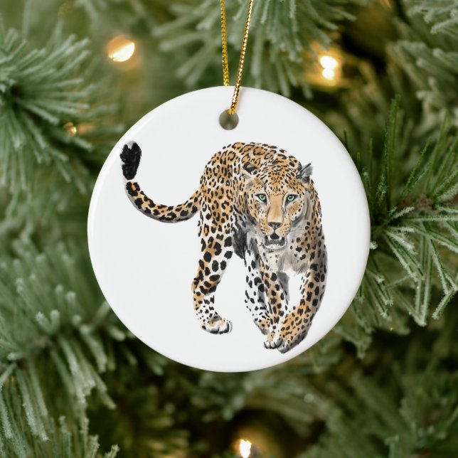 Ornamento De Cerâmica selva de leopardo-d-água pintada de verde-animal (Árvore)