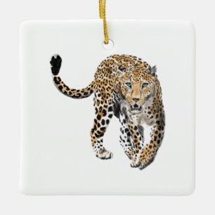 Ornamento De Cerâmica selva de leopardo-d-água pintada de verde-animal