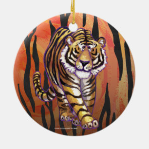 Ornamento De Cerâmica Selvagem mim impressão alaranjado do tigre e pret