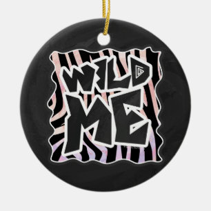 Ornamento De Cerâmica Selvagem preto e cor-de-rosa da zebra mim