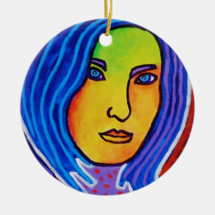 Ornamento De Cerâmica Senhora azul do cabelo