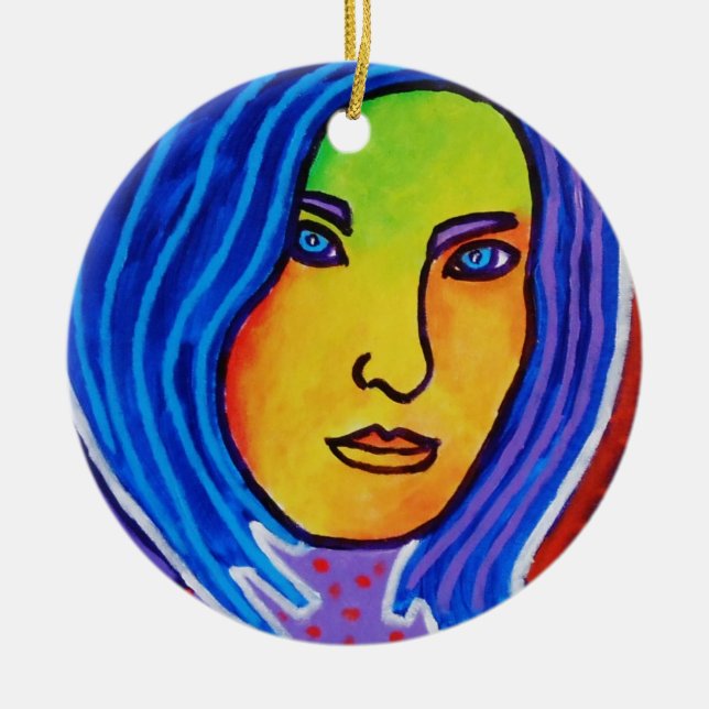 Ornamento De Cerâmica Senhora azul do cabelo (Frente)
