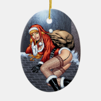 Ornamento De Cerâmica Senhora Claus Telhado que entrega presentes de