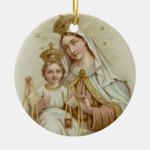 Ornamento De Cerâmica Senhora de Monte Carmelo com o bebê Jesus