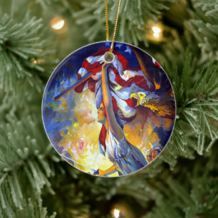 Ornamento De Cerâmica Senhora Liberdade Patriótica Vintage Águia Bandeir