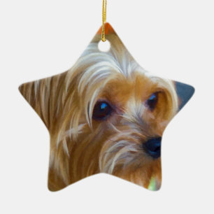 Ornamento De Cerâmica Senhora pintada yorkshire terrier