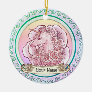 Ornamento De Cerâmica Senhora Rosa Unicorn