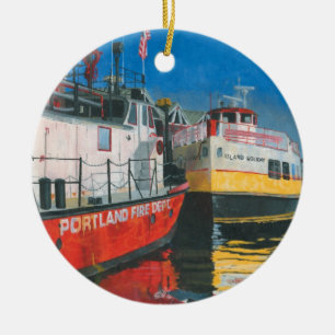 Ornamento De Cerâmica Senhorita Barco de Bombeiros de Portland e Ferries